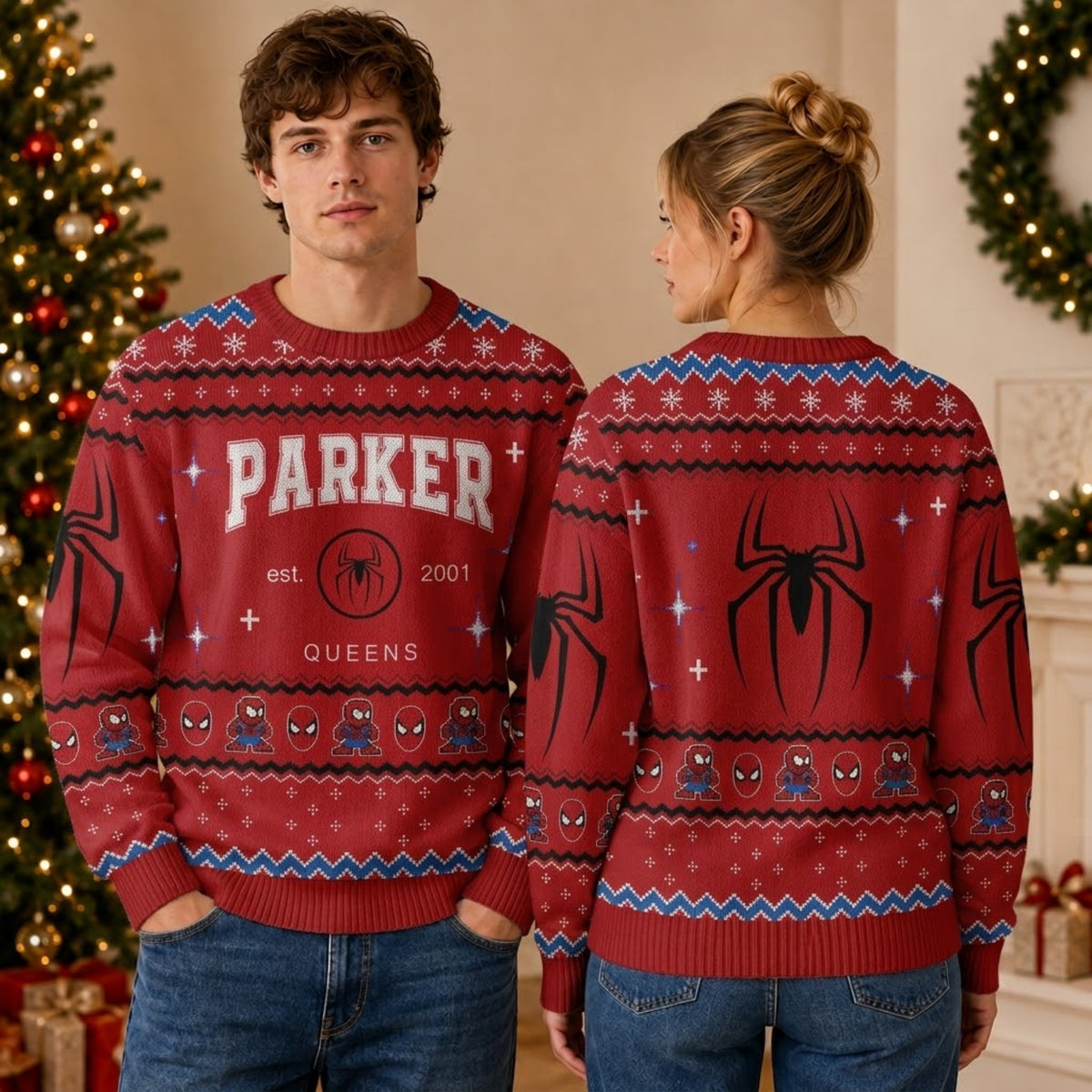 Spider Web Wall Crawler Hero Ugly Christmas Sweater - Superhero Holiday Knit Print