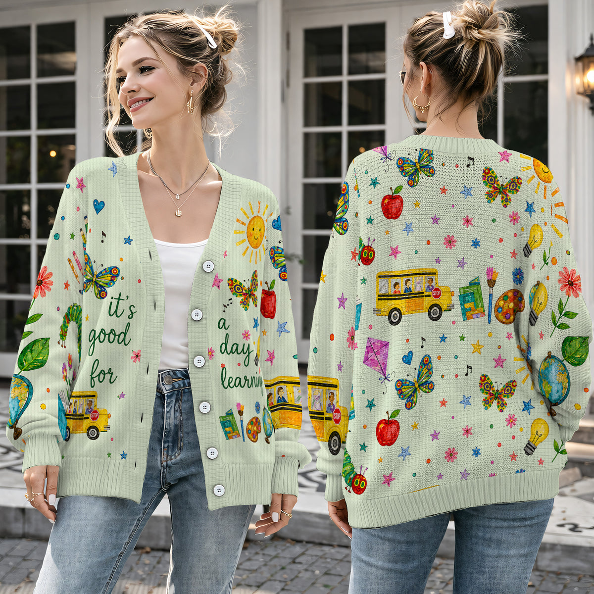 Back to School Cardigan Sweater - Cute Teacher Classroom Learning Knitwear