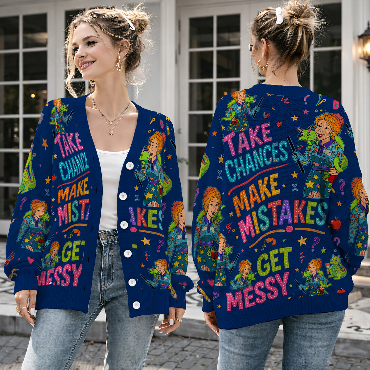 Science Teacher Cardigan Sweater - Take Chances Make Mistakes Get Messy Knitwear