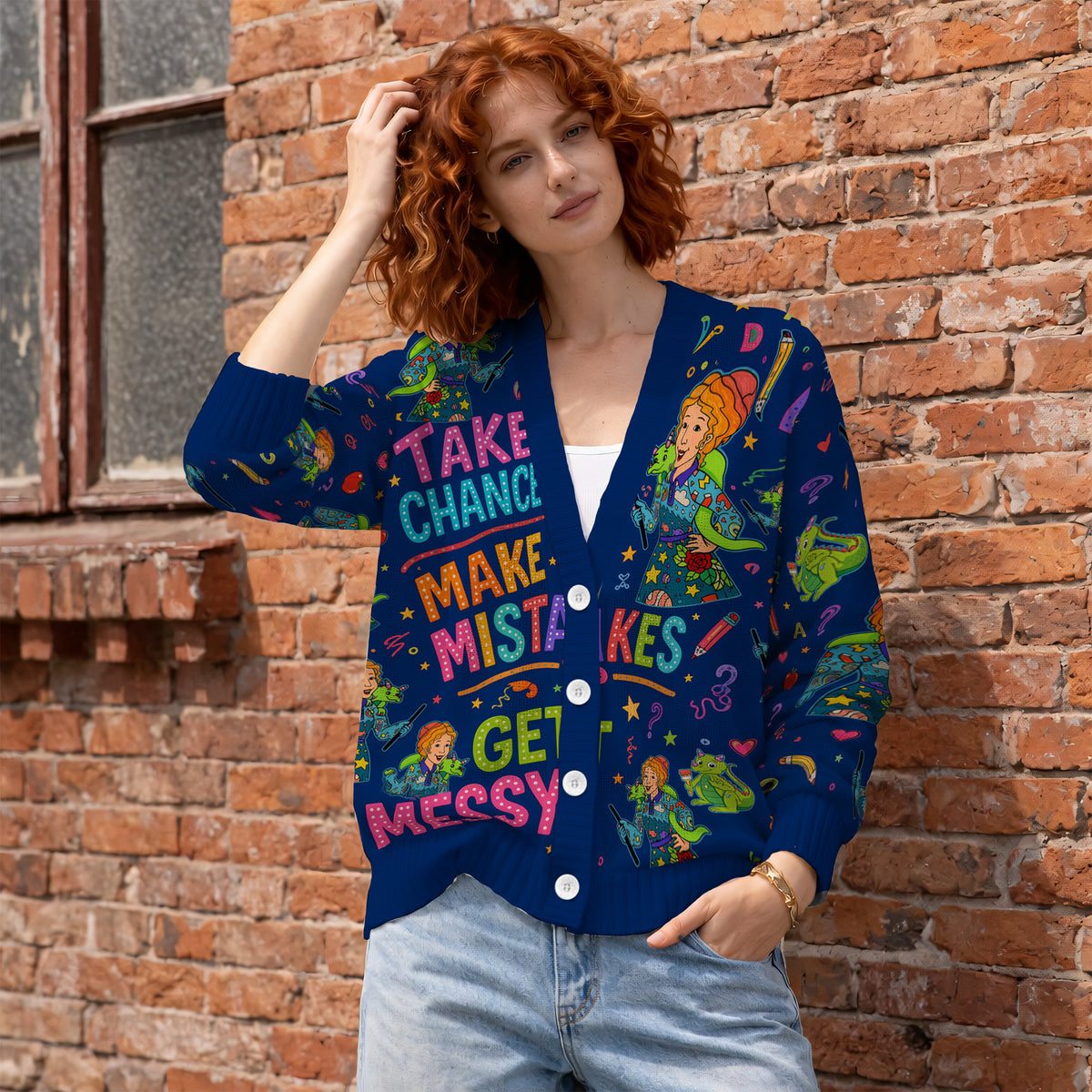 Science Teacher Cardigan Sweater - Take Chances Make Mistakes Get Messy Knitwear