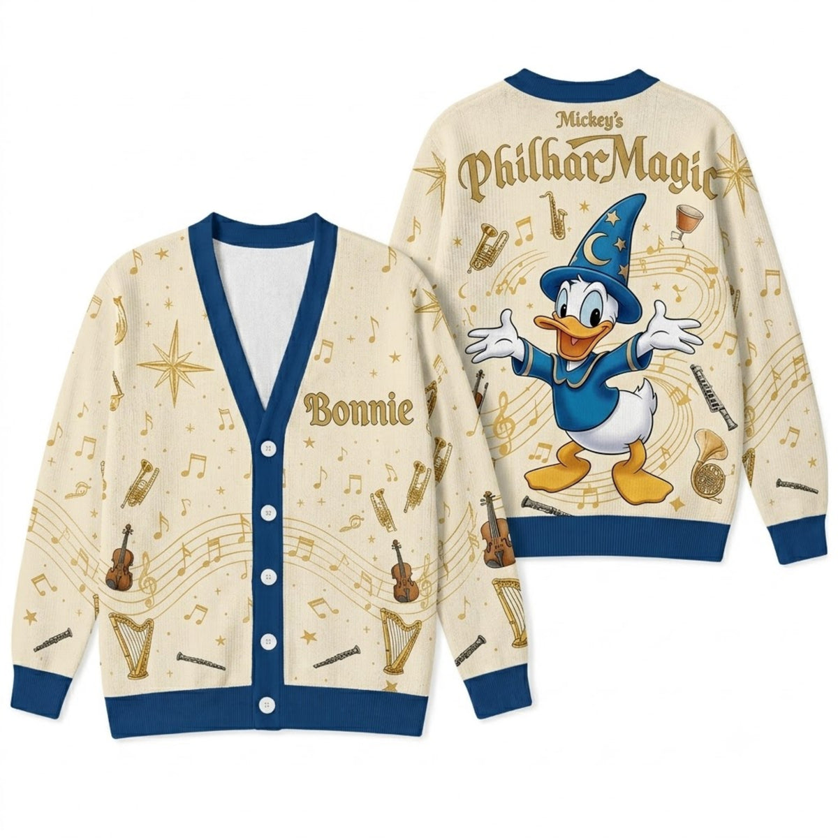 Musical Duck Conductor Cardigan Sweater - Magical Orchestra Symphony Knitwear