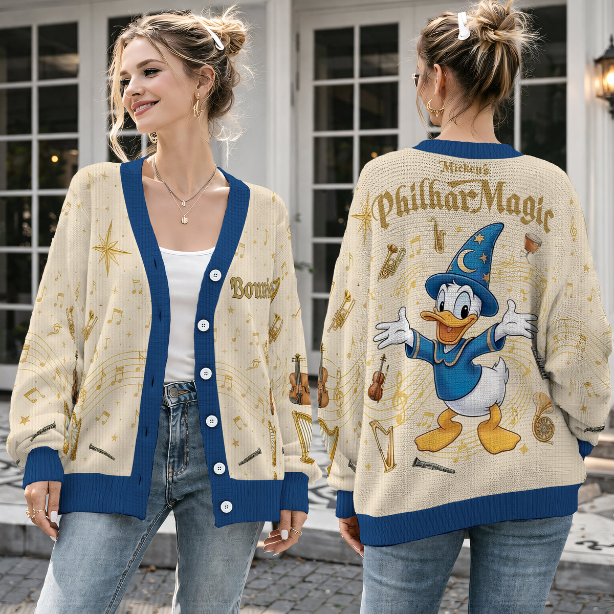 Musical Duck Conductor Cardigan Sweater - Magical Orchestra Symphony Knitwear