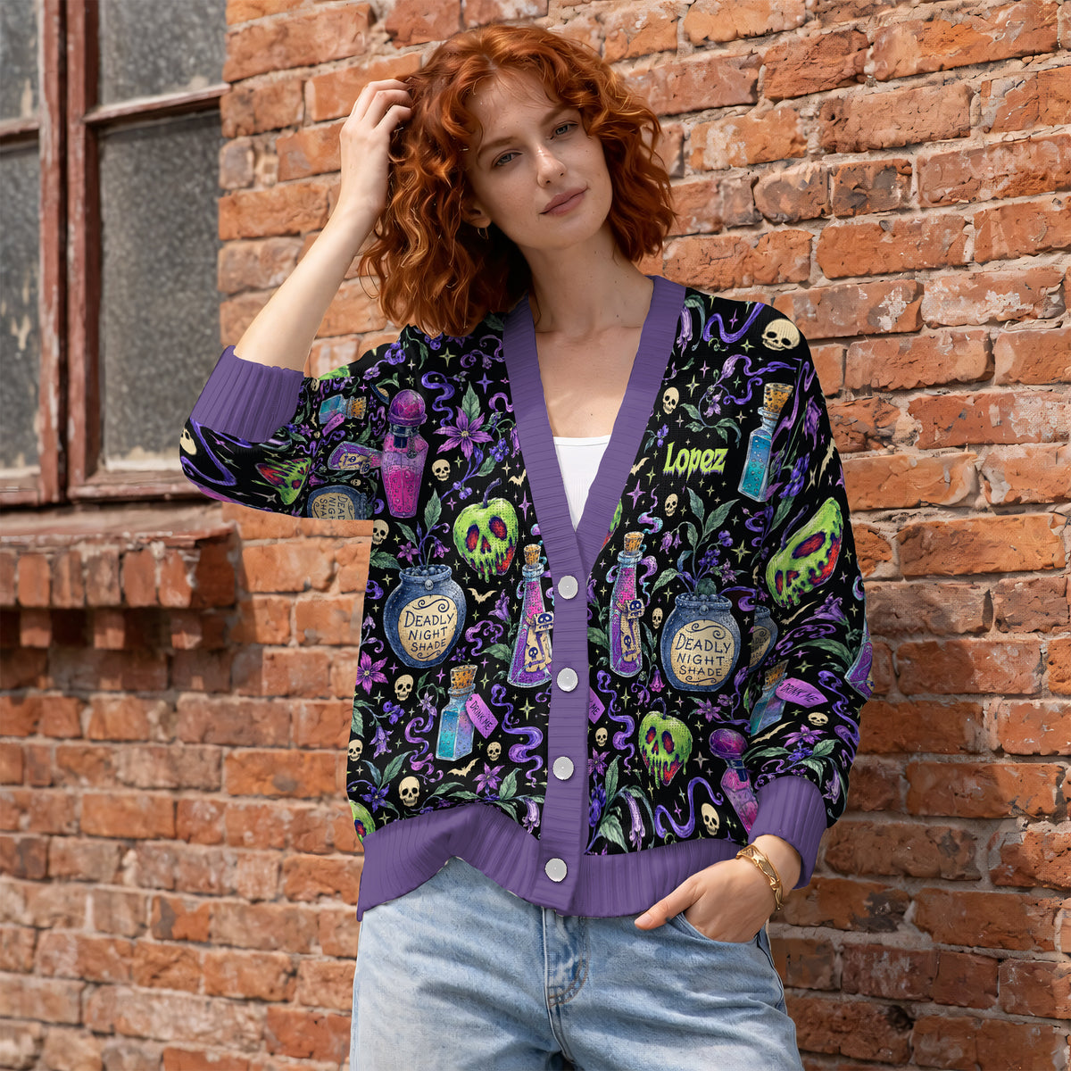 Pick Your Poison Cardigan Sweater - Spooky Gothic Halloween Potion Knitwear