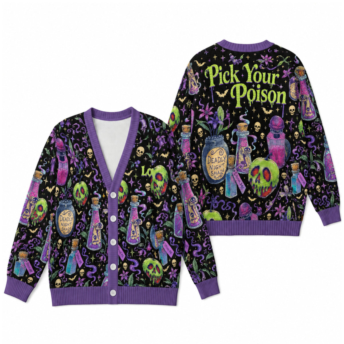 Pick Your Poison Cardigan Sweater - Spooky Gothic Halloween Potion Knitwear