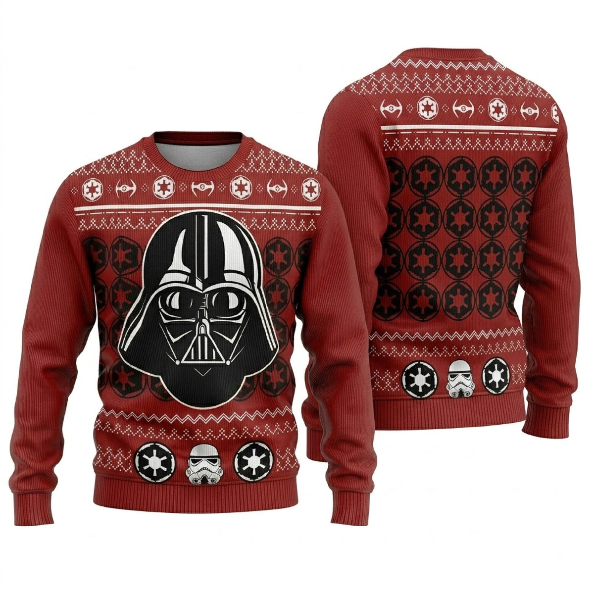 Galactic Overlord Ugly Christmas Sweater - Dark Lord Red Holiday Knit Print