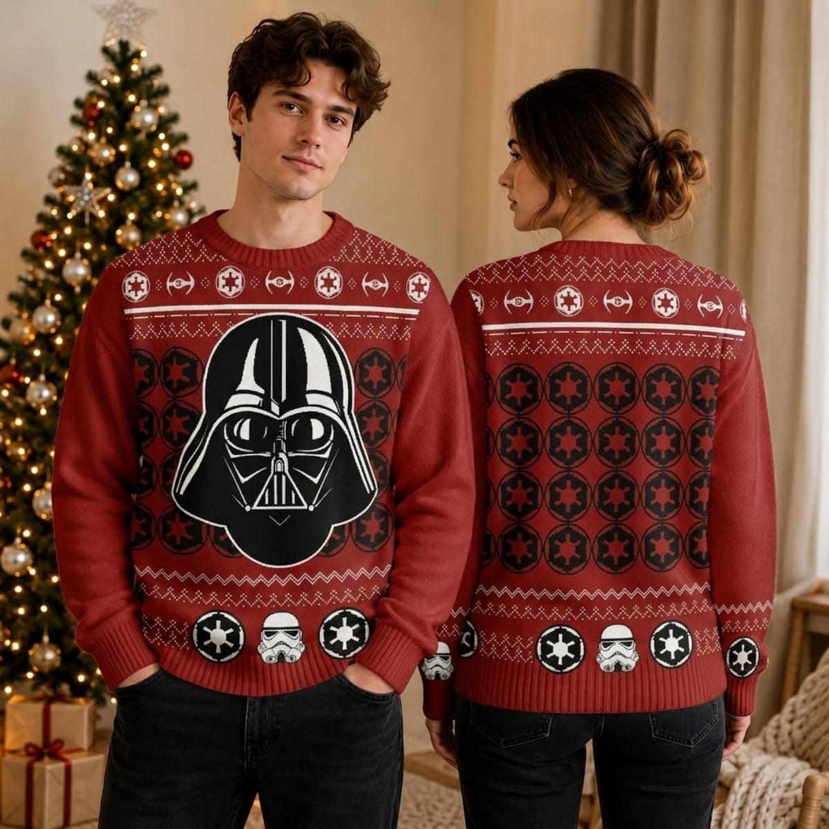 Galactic Overlord Ugly Christmas Sweater - Dark Lord Red Holiday Knit Print