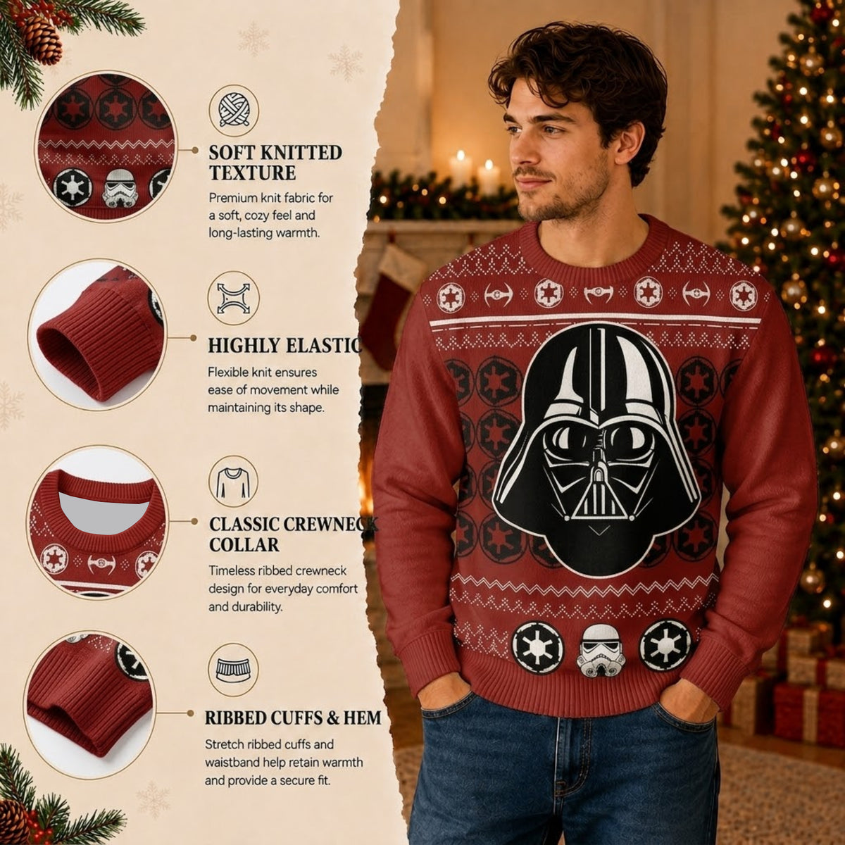 Galactic Overlord Ugly Christmas Sweater - Dark Lord Red Holiday Knit Print