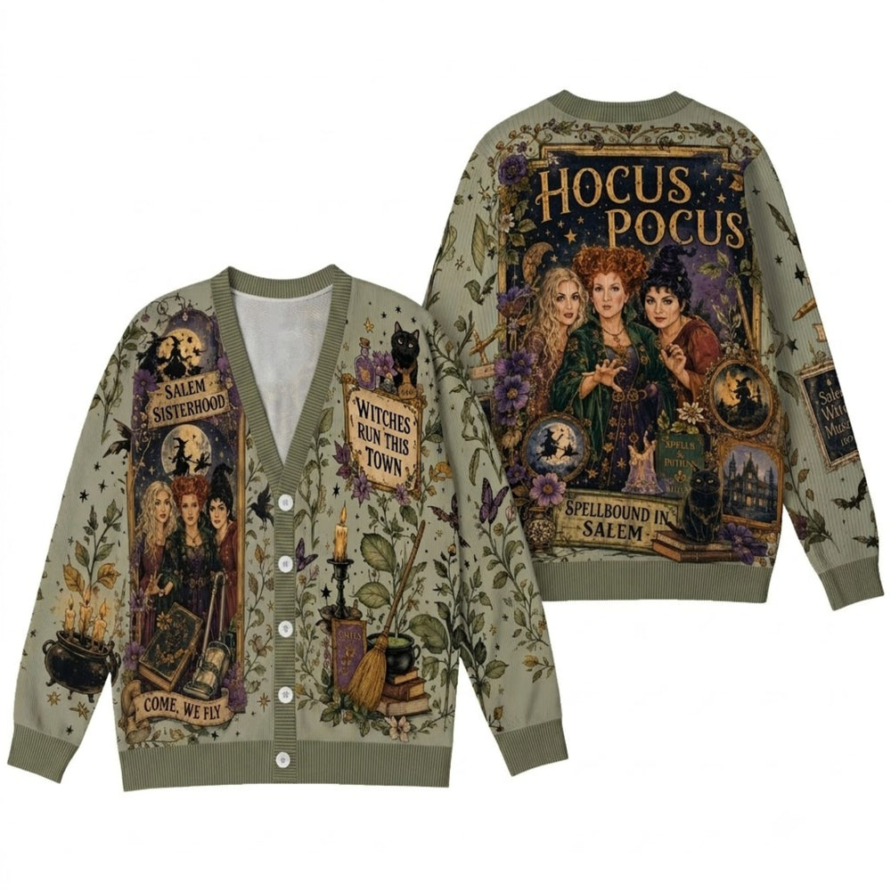 Salem Witches Cardigan Sweater - Vintage Spooky Sisterhood Halloween Knitwear