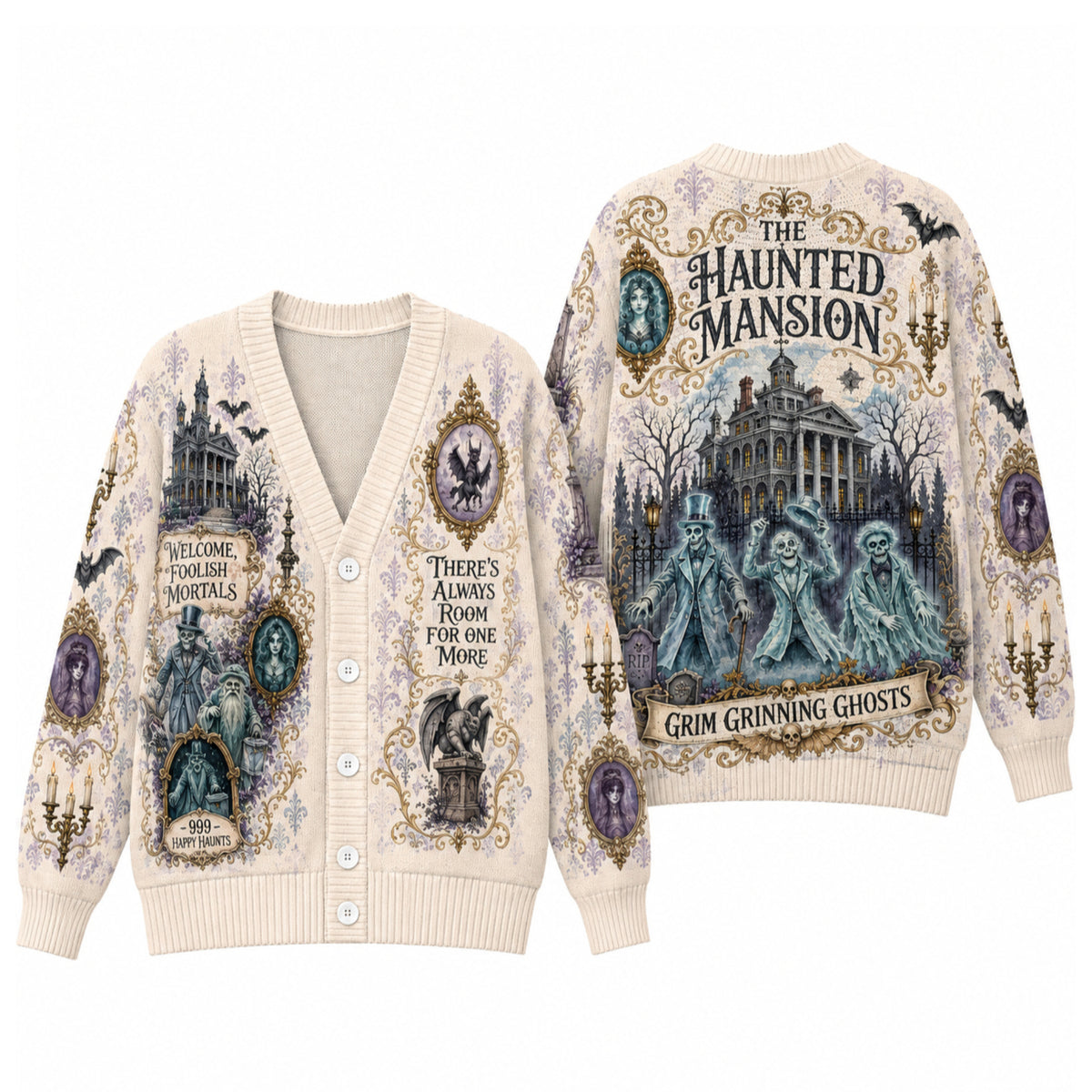 Spooky Ghost Manor Cardigan Sweater - Vintage Gothic Haunted Estate Knitwear