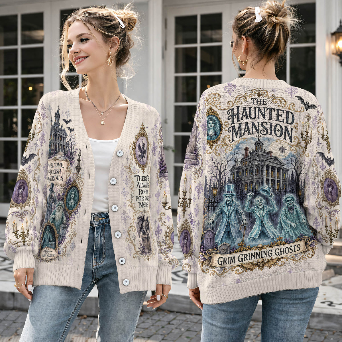 Spooky Ghost Manor Cardigan Sweater - Vintage Gothic Haunted Estate Knitwear