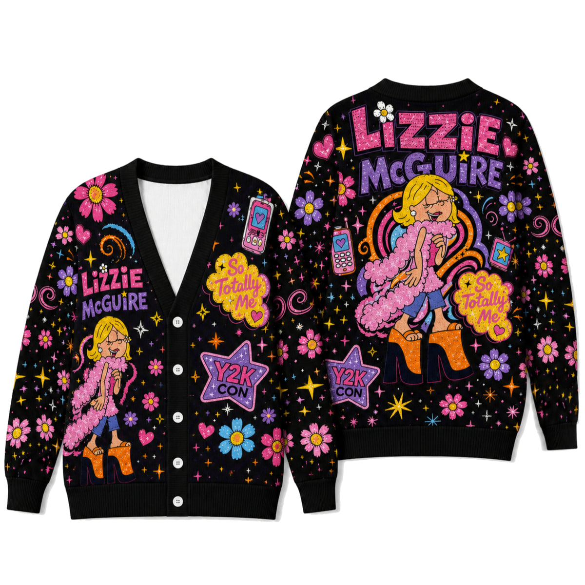 Cute Y2K Cartoon Girl Cardigan Sweater - 2000s Nostalgia Pop Culture Knitwear