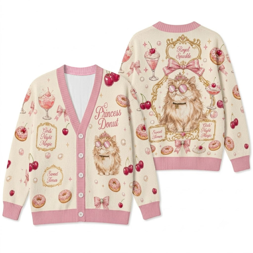 Persian Cat Cardigan Sweater - Cute Royal Princess Donut Knitwear