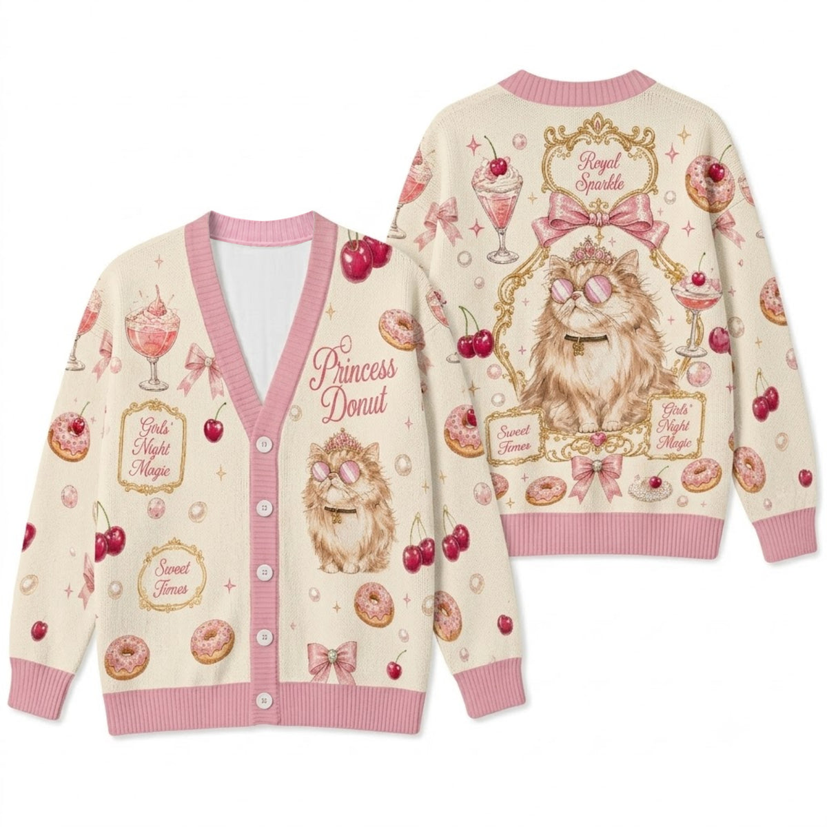 Persian Cat Cardigan Sweater - Cute Royal Princess Donut Knitwear