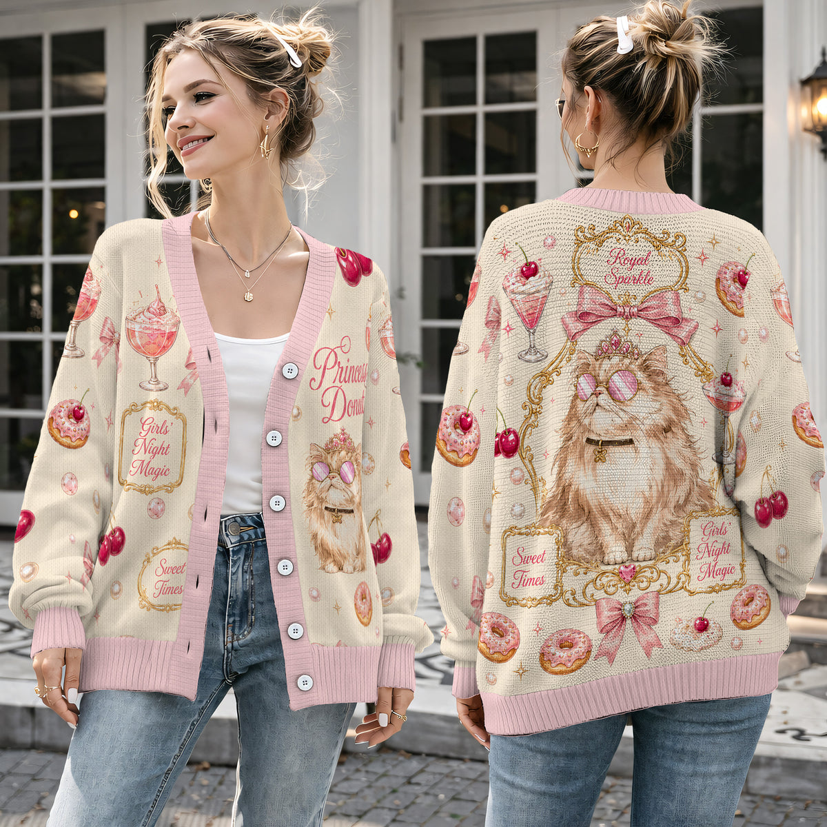 Persian Cat Cardigan Sweater - Cute Royal Princess Donut Knitwear