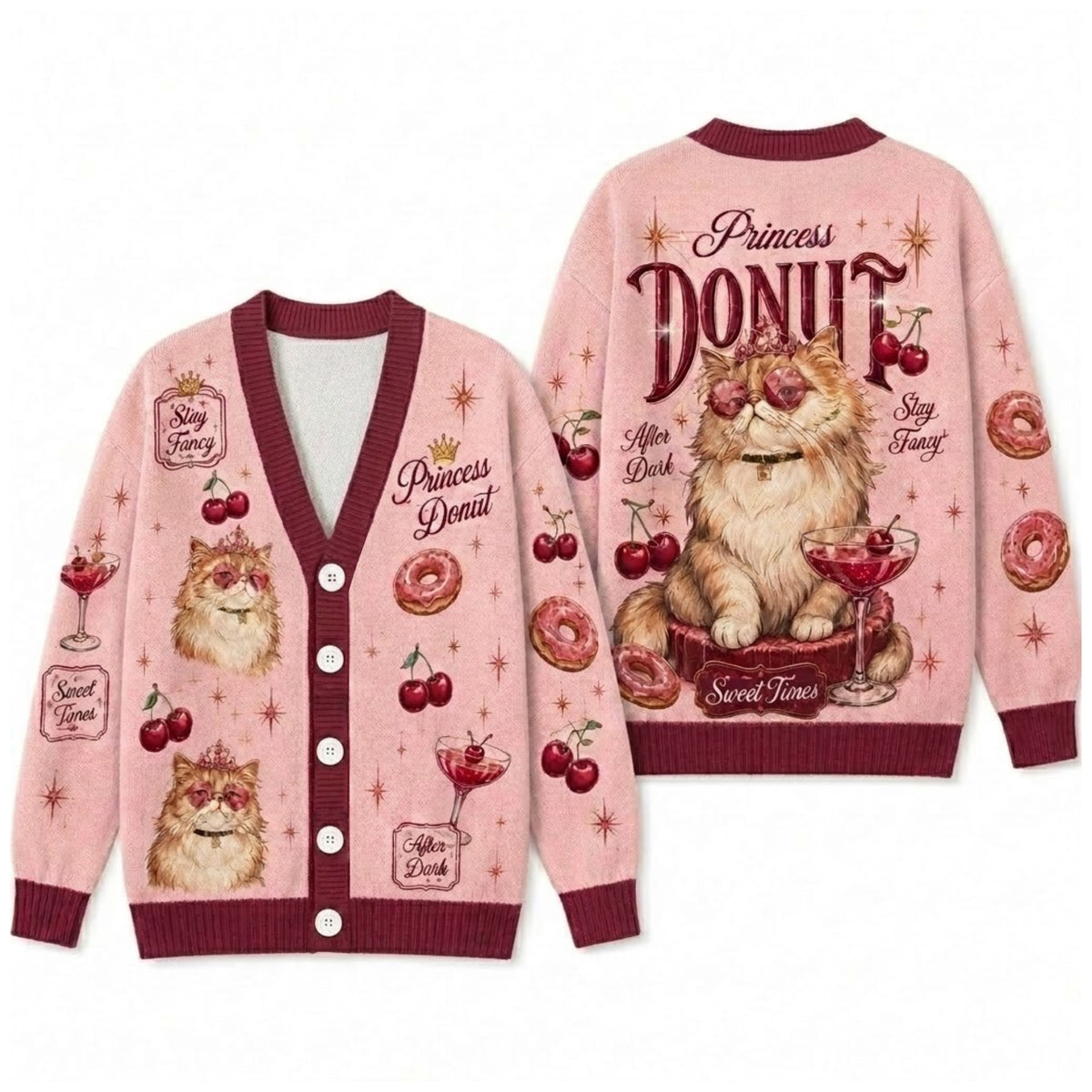 Persian Cat Cardigan Sweater - Fancy Princess Donut Pastry Knitwear