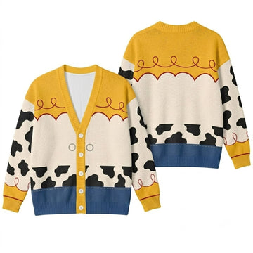 Vintage Cowgirl Costume Cardigan Sweater - Western Cow Print Cosplay Knitwear