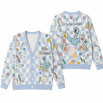 Personalized Pigeon Teacher Cardigan Sweater - Cute Pastel Classroom Knitwear