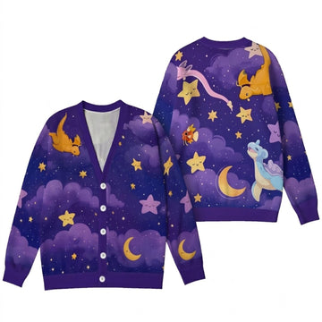 Dragonite and Lapras Cardigan Sweater - Cute Monster Pocket Cartoon Knitwear